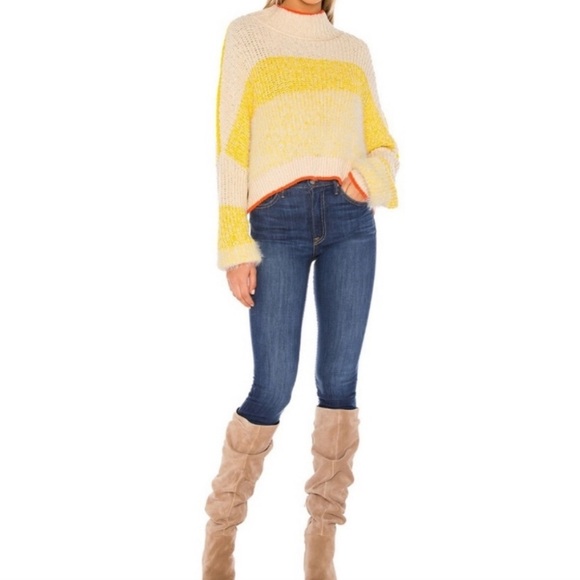 Free People Yellow and Cream Turtleneck Sweater - Picture 10 of 13